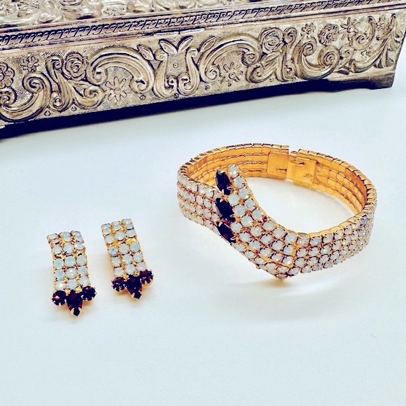 🔥 Vintage Gorgeous Deco Demi Parure Rhinestone Bracelet Set - Picture 4 of 14
